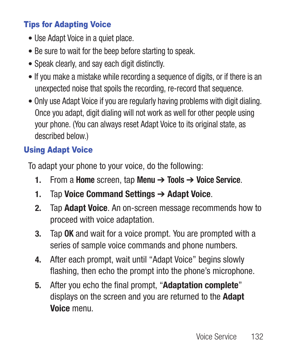 Tips for adapting voice, Using adapt voice | Samsung SWC-R640LBAXAR User Manual | Page 137 / 250
