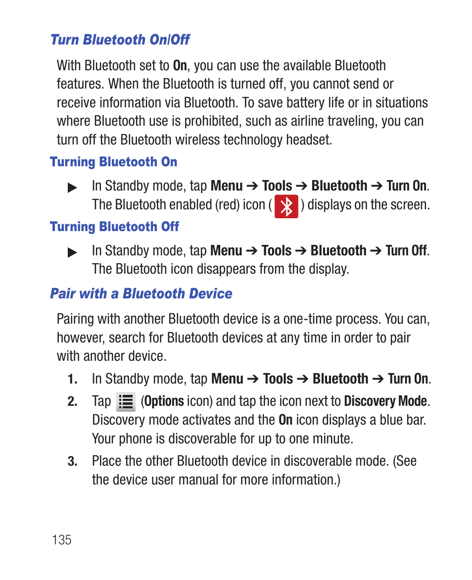 Turn bluetooth on/off, Turning bluetooth on, Turning bluetooth off | Pair with a bluetooth device | Samsung SWC-R640LBAXAR User Manual | Page 140 / 250