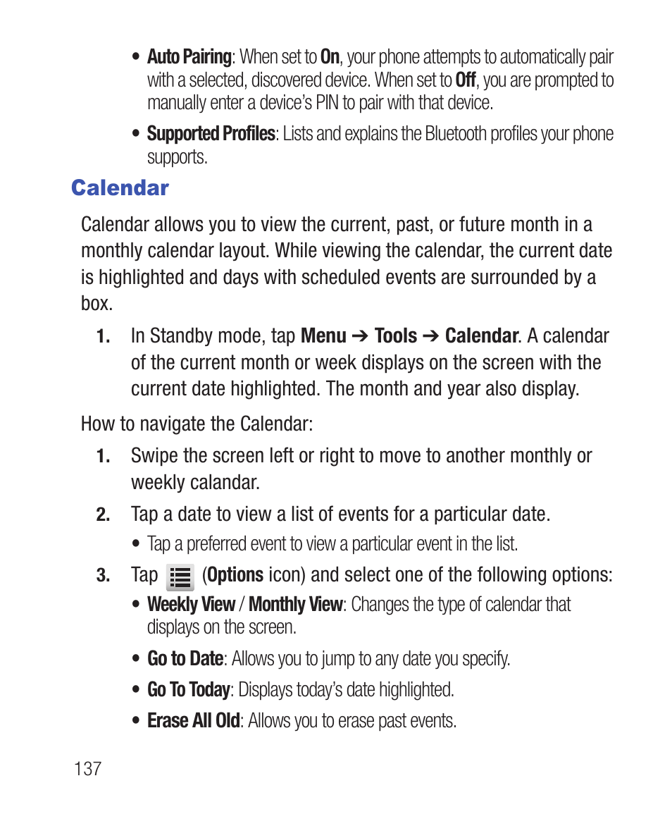 Calendar | Samsung SWC-R640LBAXAR User Manual | Page 142 / 250