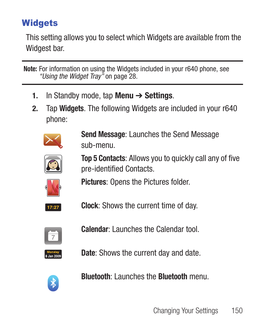 Widgets | Samsung SWC-R640LBAXAR User Manual | Page 155 / 250