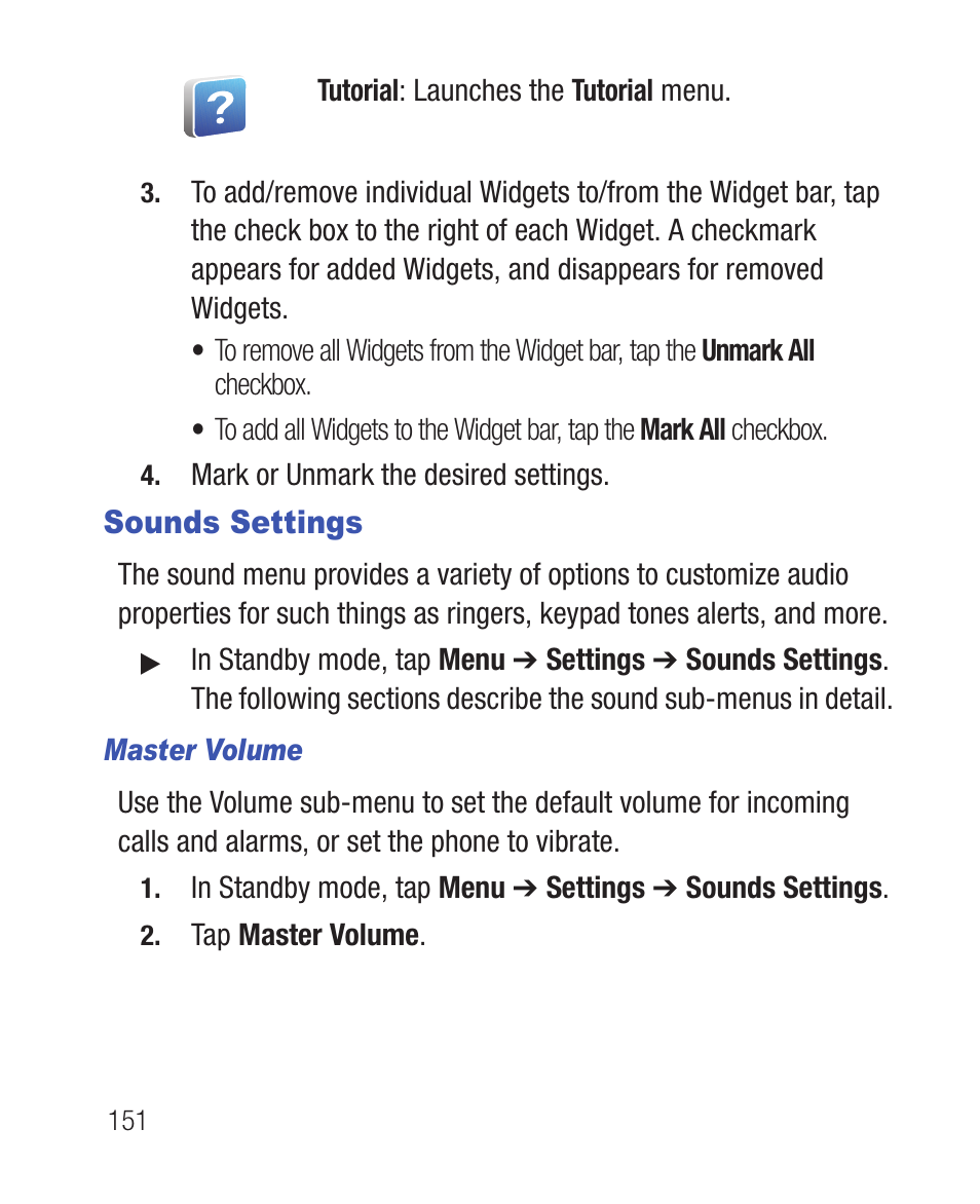 Sounds settings, Master volume | Samsung SWC-R640LBAXAR User Manual | Page 156 / 250