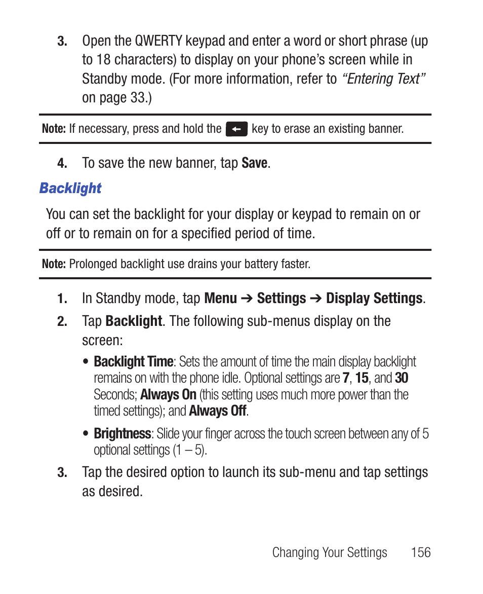 Backlight | Samsung SWC-R640LBAXAR User Manual | Page 161 / 250