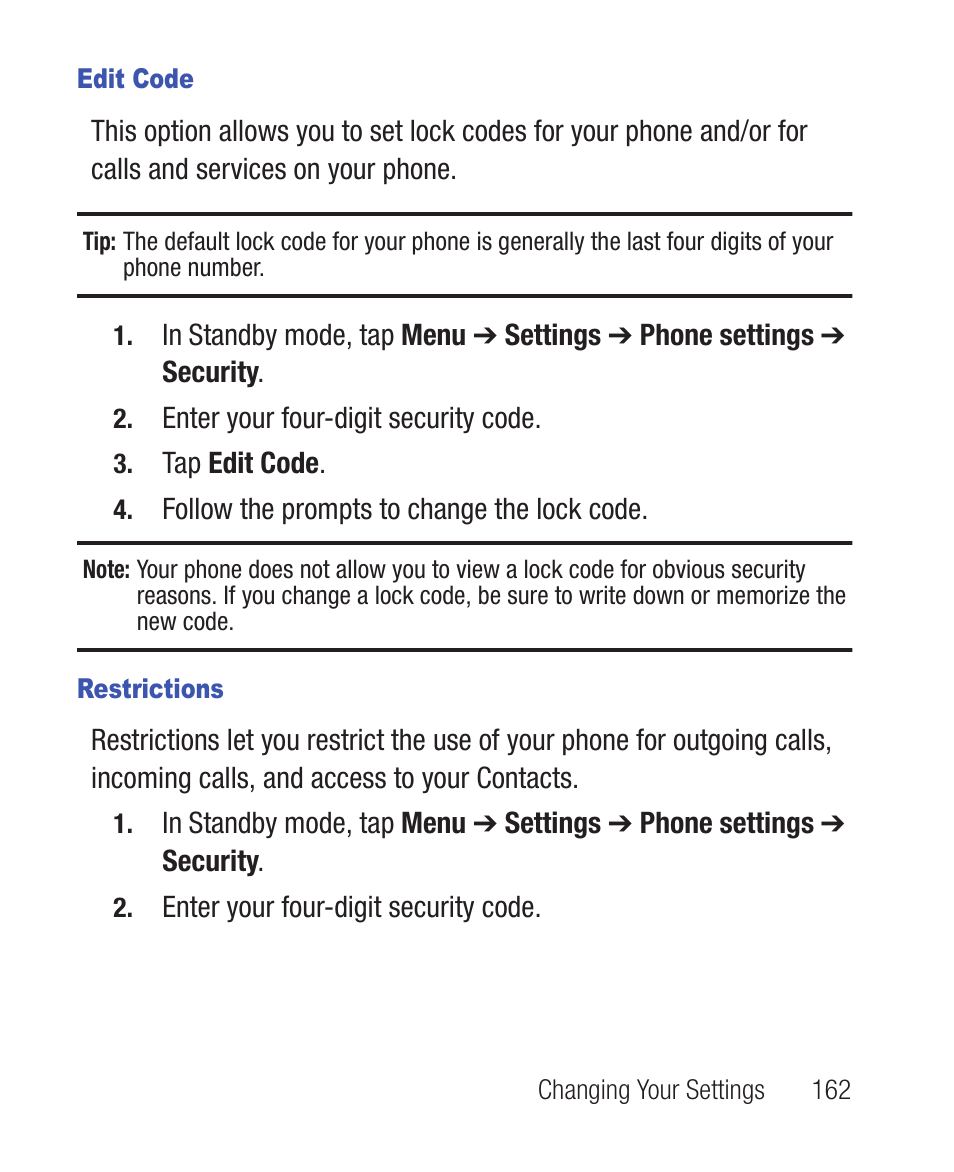 Edit code, Restrictions | Samsung SWC-R640LBAXAR User Manual | Page 167 / 250