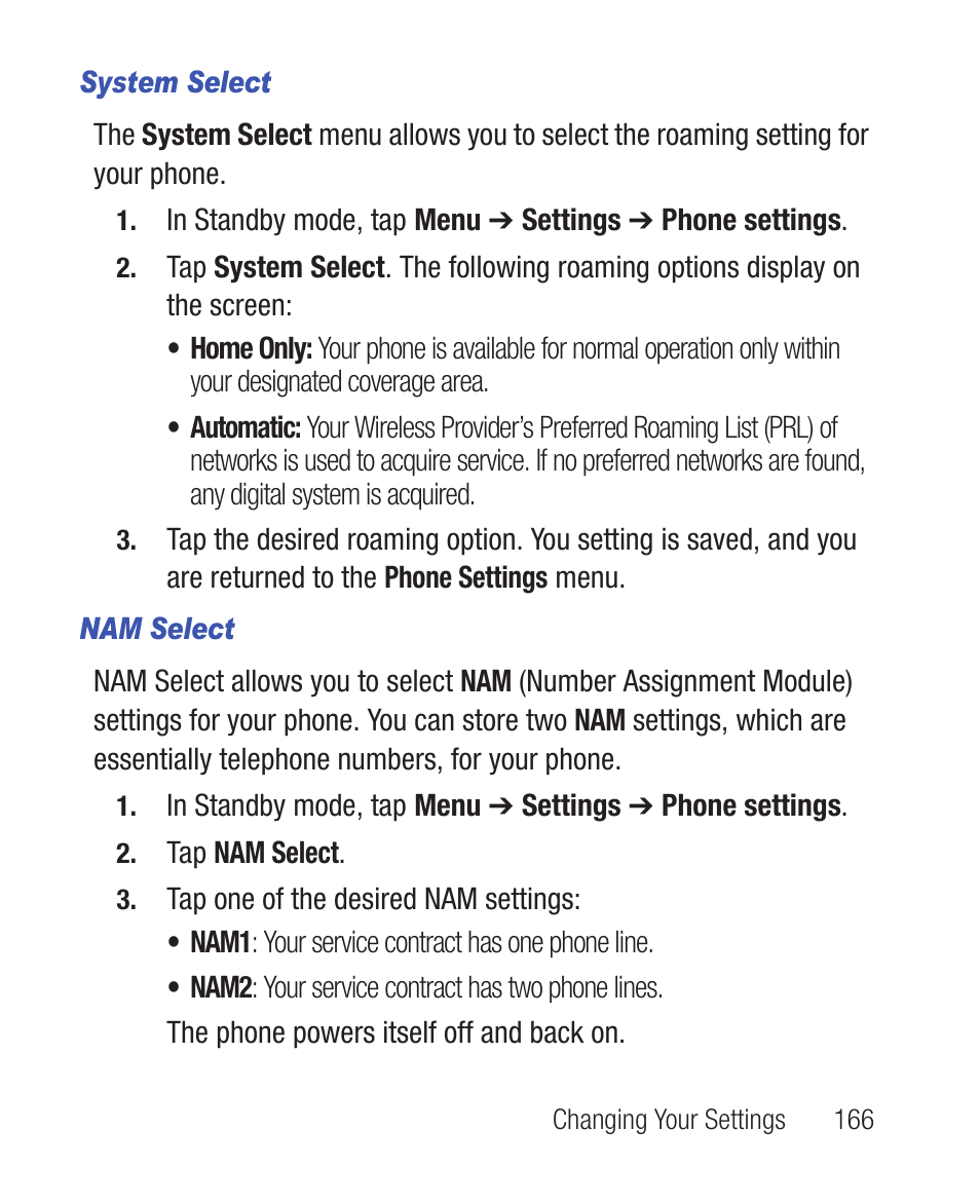 System select, Nam select | Samsung SWC-R640LBAXAR User Manual | Page 171 / 250