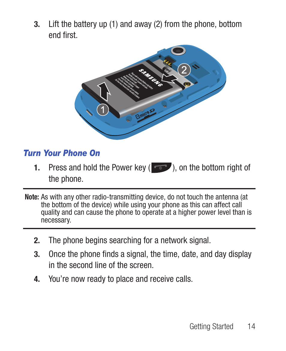 Turn your phone on | Samsung SWC-R640LBAXAR User Manual | Page 19 / 250