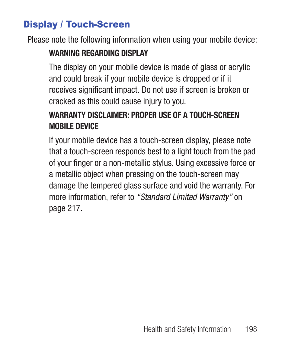 Display / touch-screen | Samsung SWC-R640LBAXAR User Manual | Page 203 / 250