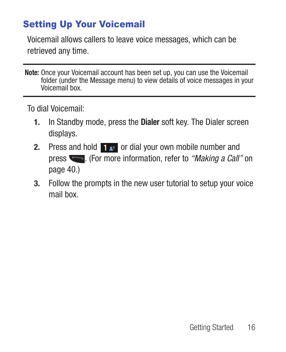 Setting up your voicemail | Samsung SWC-R640LBAXAR User Manual | Page 21 / 250