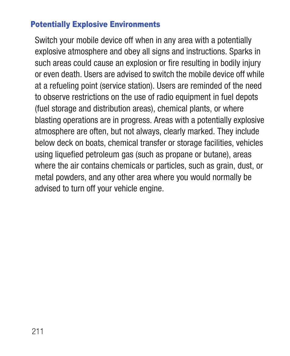 Potentially explosive environments | Samsung SWC-R640LBAXAR User Manual | Page 216 / 250