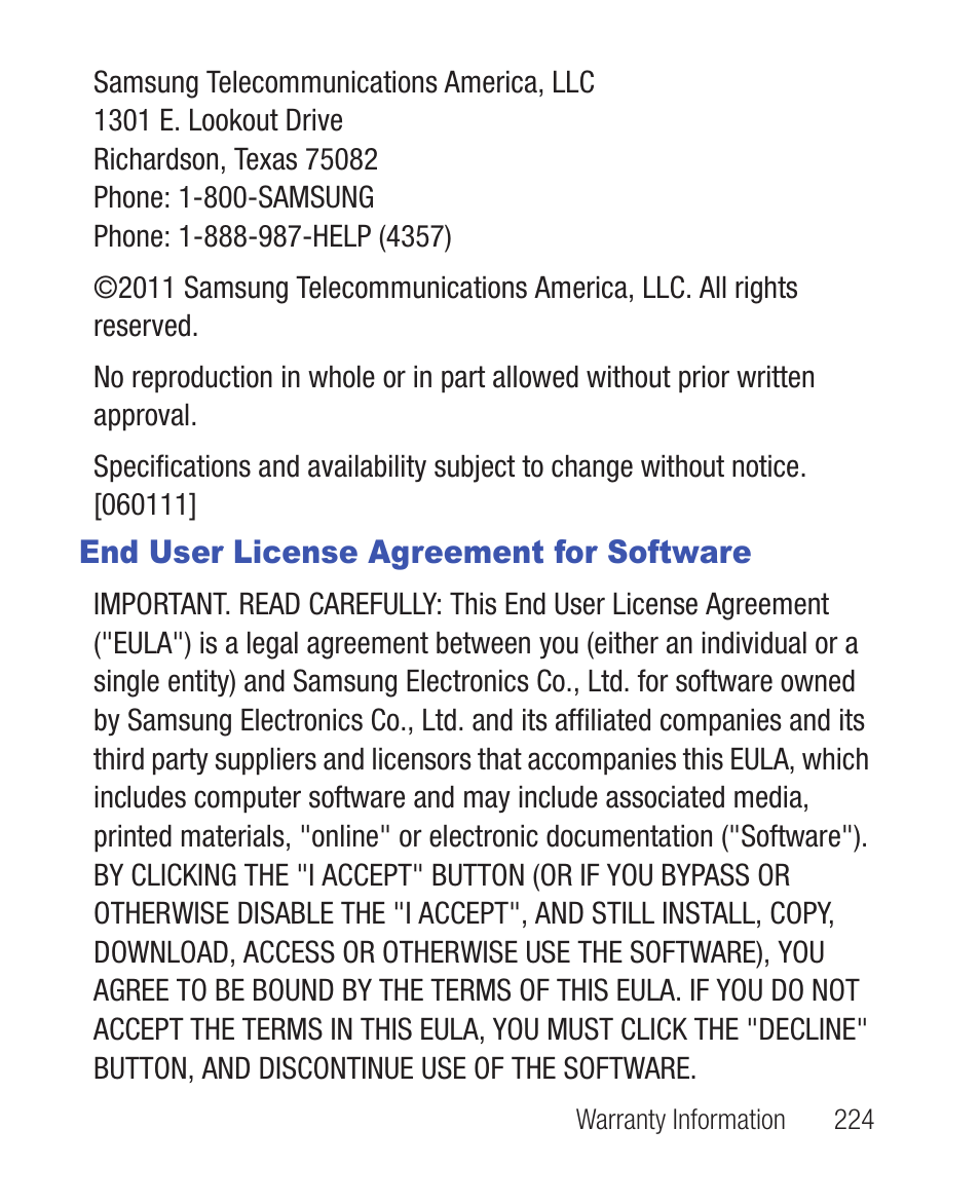 End user license agreement for software | Samsung SWC-R640LBAXAR User Manual | Page 229 / 250