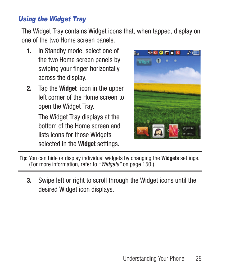 Using the widget tray | Samsung SWC-R640LBAXAR User Manual | Page 33 / 250