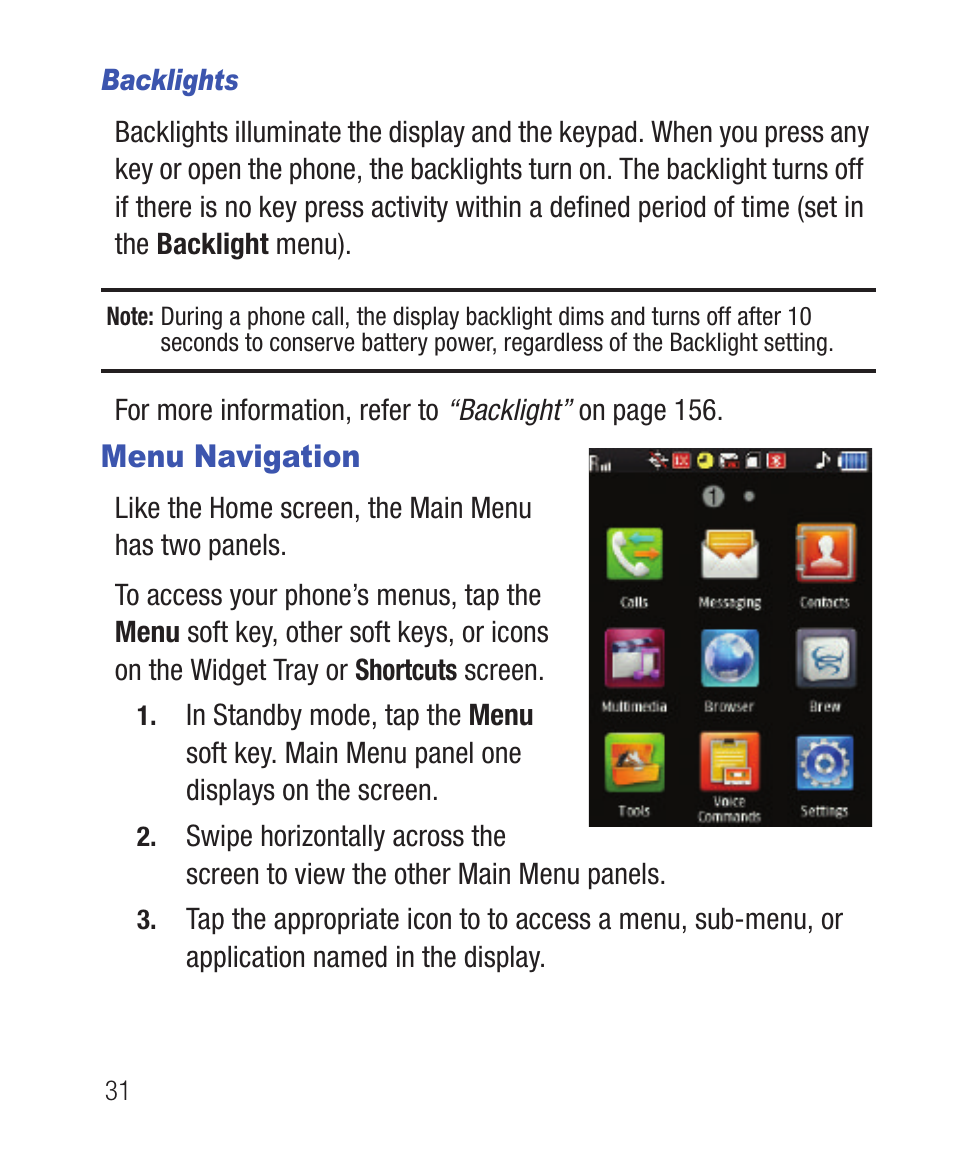 Backlights, Menu navigation | Samsung SWC-R640LBAXAR User Manual | Page 36 / 250