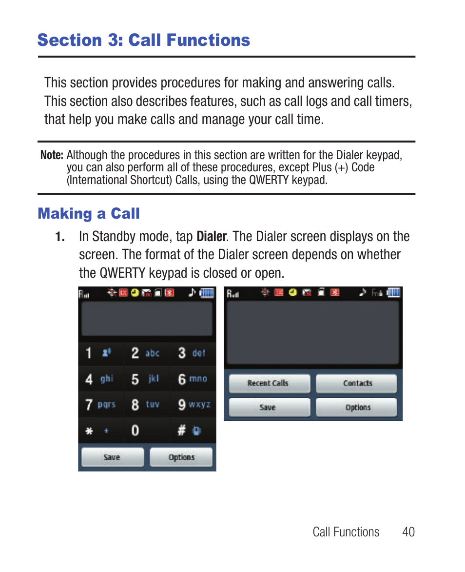 Section 3: call functions, Making a call | Samsung SWC-R640LBAXAR User Manual | Page 45 / 250