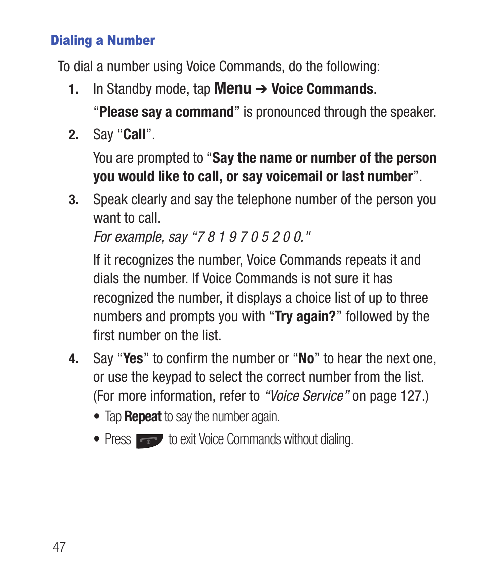 Dialing a number, Menu | Samsung SWC-R640LBAXAR User Manual | Page 52 / 250