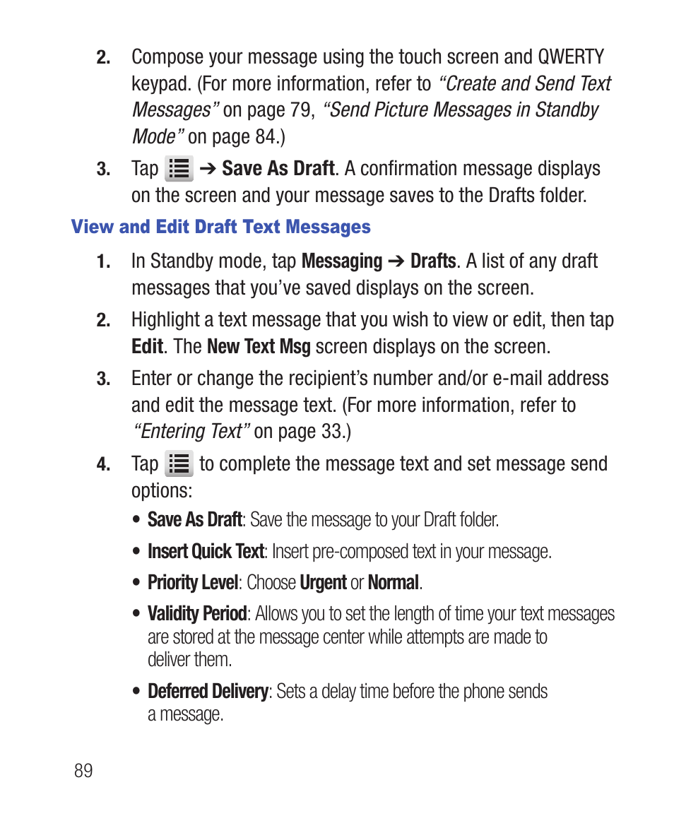 View and edit draft text messages | Samsung SWC-R640LBAXAR User Manual | Page 94 / 250