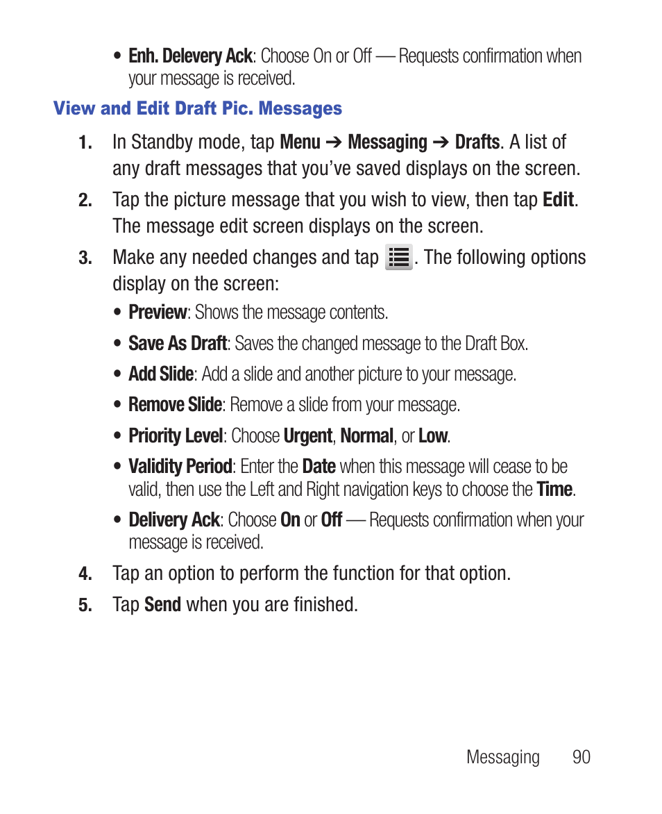 View and edit draft pic. messages | Samsung SWC-R640LBAXAR User Manual | Page 95 / 250