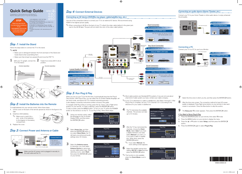 Samsung PN43D440A5DXZA User Manual | 2 pages