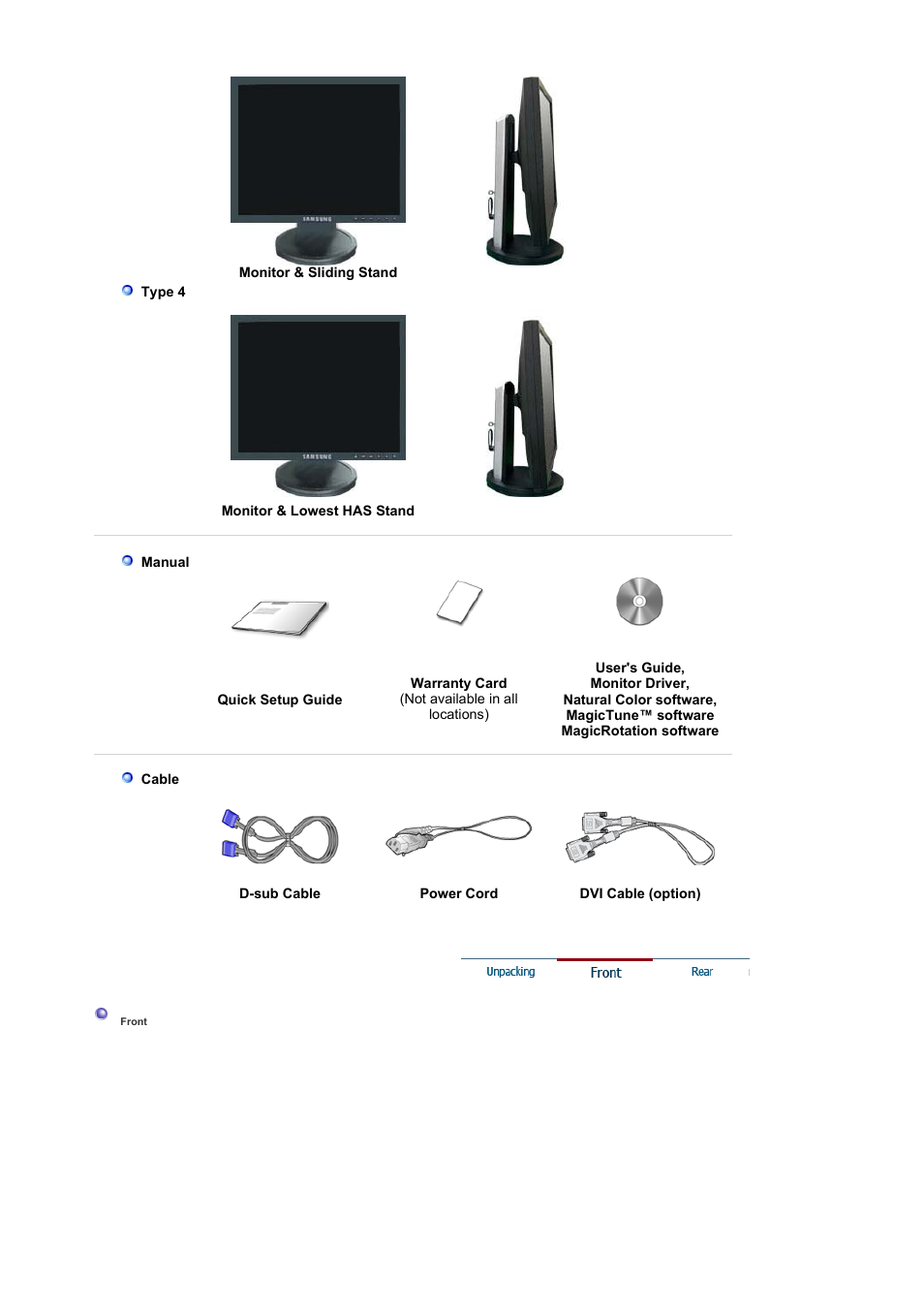 Front | Samsung LS17HAHTS2-XAZ User Manual | Page 11 / 63