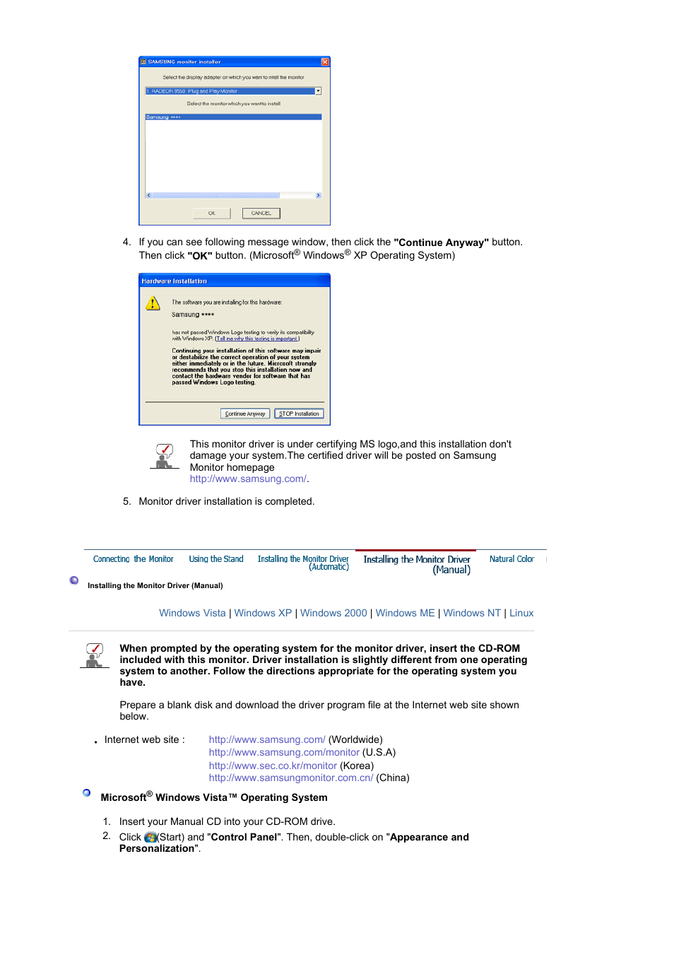 Installing the monitor driver(manual) | Samsung LS17HAHTS2-XAZ User Manual | Page 17 / 63