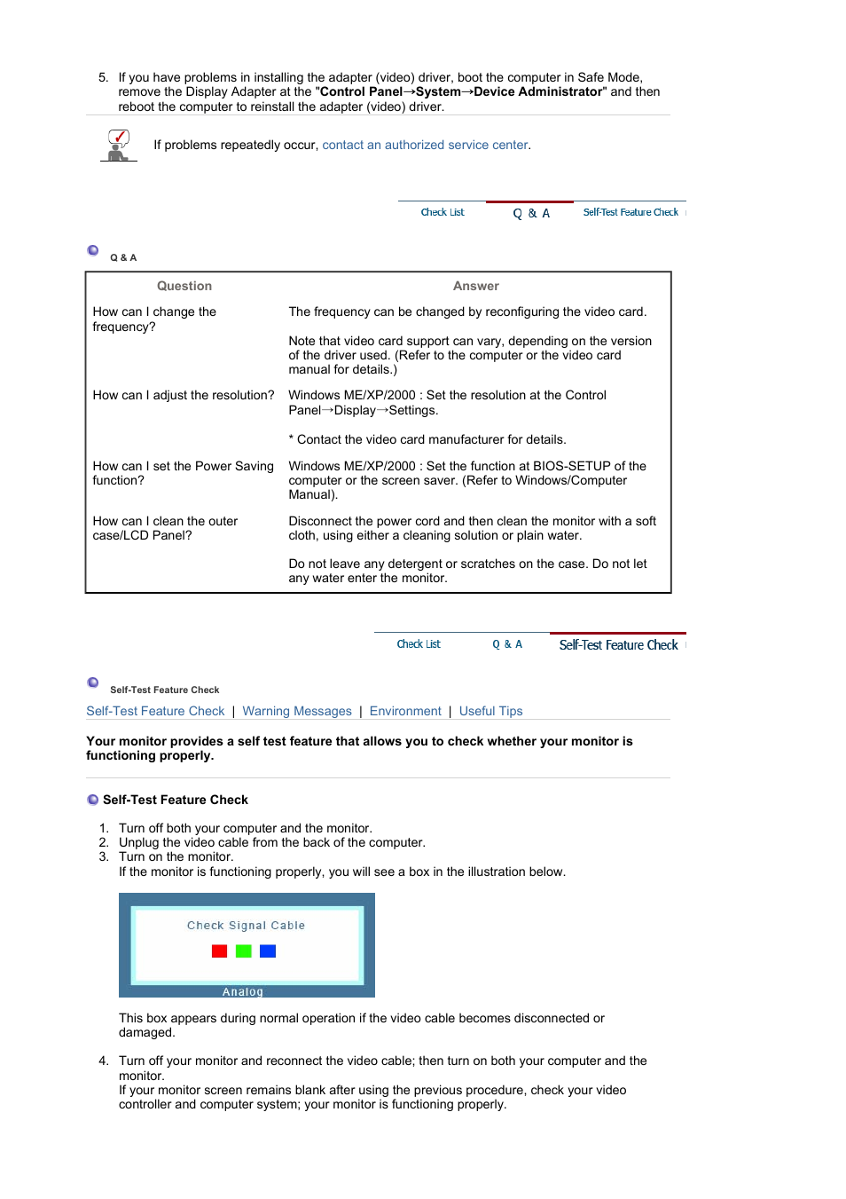 Q & a, Self-test feature check | Samsung LS17HAHTS2-XAZ User Manual | Page 46 / 63