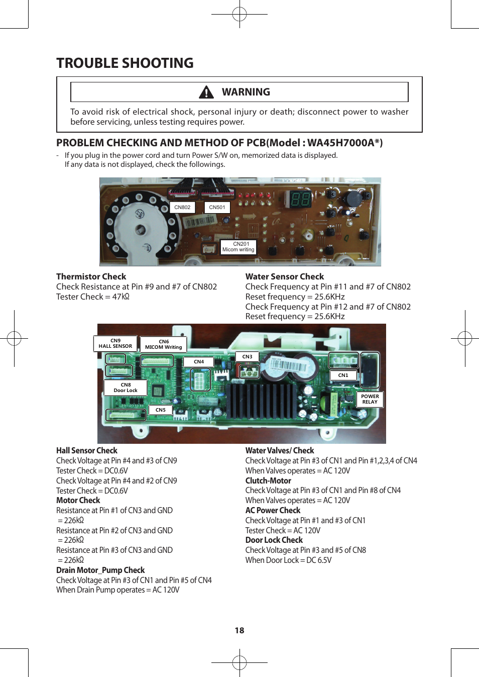 Trouble shooting, Warning | Samsung WA48H7400AW-A2 User Manual | Page 18 / 60