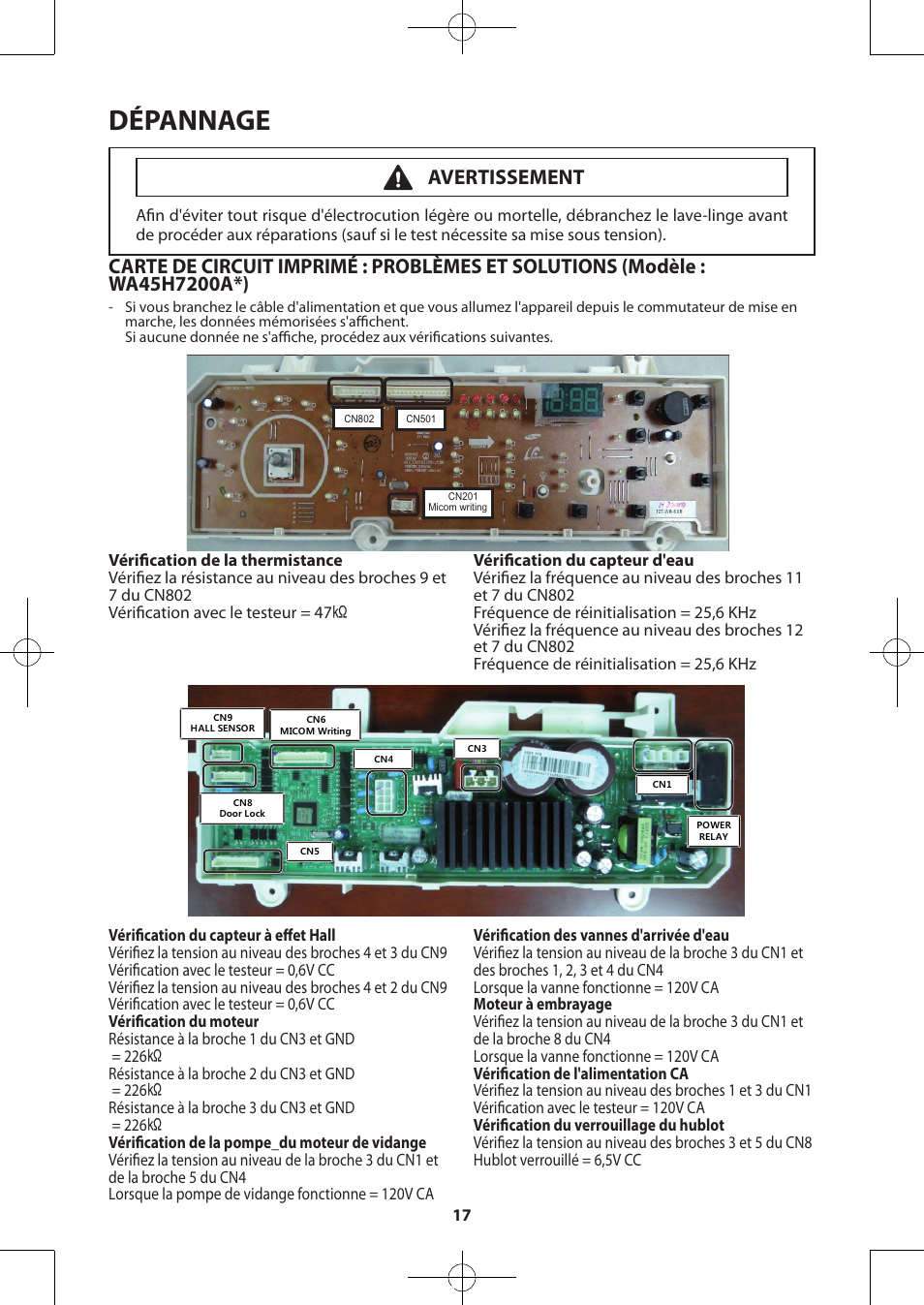 Dépannage, Avertissement | Samsung WA48H7400AW-A2 User Manual | Page 37 / 60