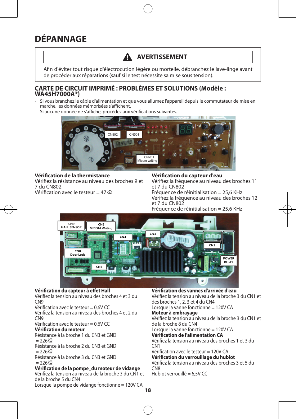 Dépannage, Avertissement | Samsung WA48H7400AW-A2 User Manual | Page 38 / 60