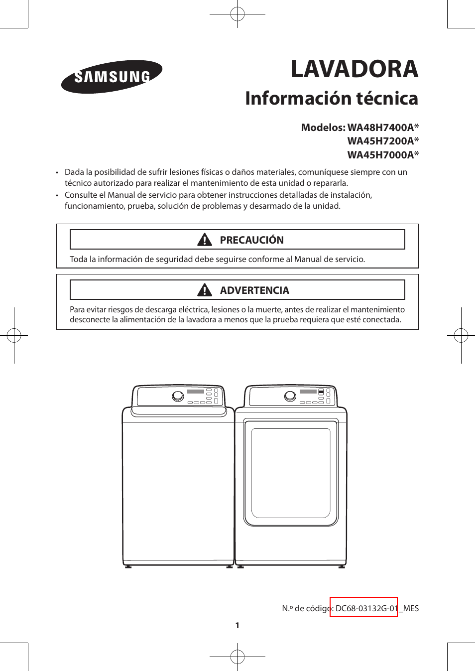 Lavadora, Información técnica | Samsung WA48H7400AW-A2 User Manual | Page 41 / 60