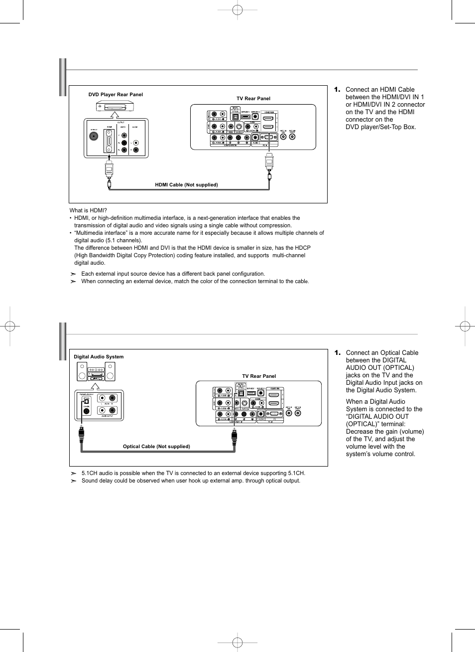 Connecting a dvd player/set-top box via hdmi, Connecting a digital audio system | Samsung LNS3292DX-XAA User Manual | Page 13 / 183