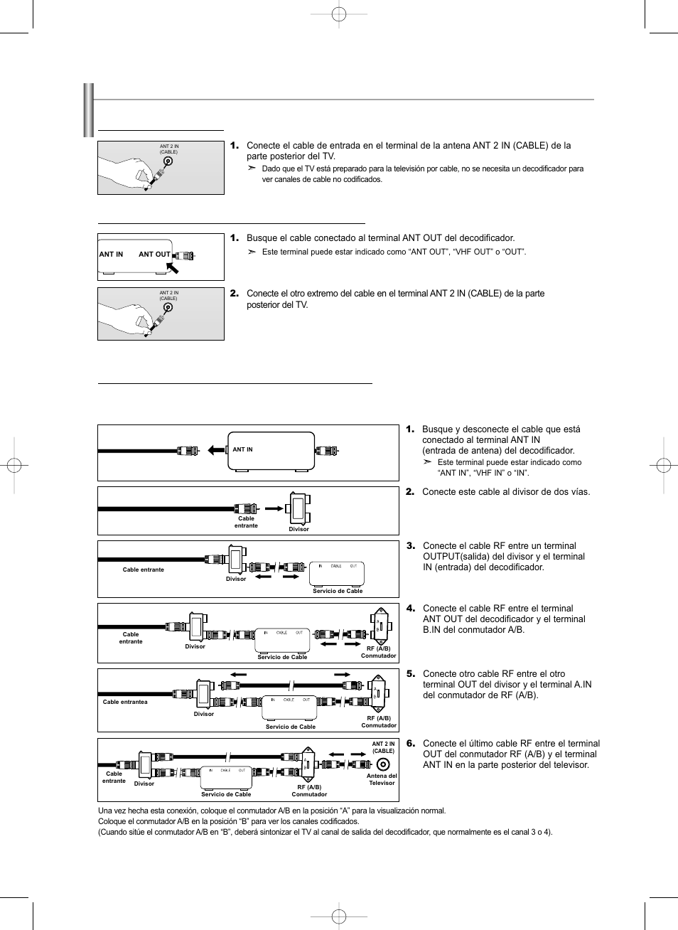 Conexión de tv por cable | Samsung LNS3292DX-XAA User Manual | Page 130 / 183