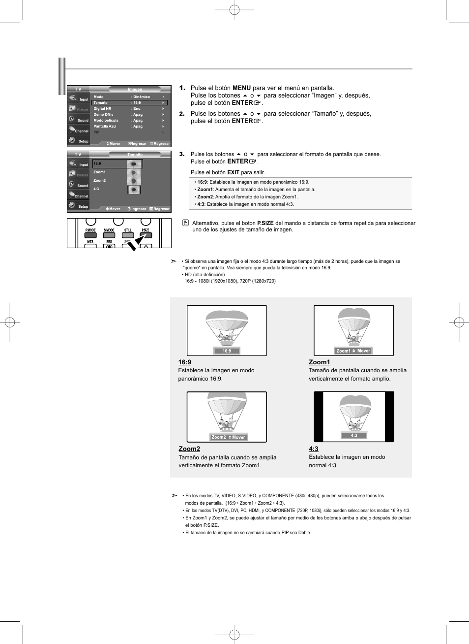 Cambio del tamaño de la pantalla | Samsung LNS3292DX-XAA User Manual | Page 147 / 183