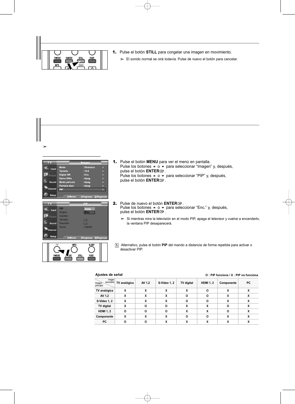 Congelación de la imagen, Visualización imagen en imagen | Samsung LNS3292DX-XAA User Manual | Page 148 / 183