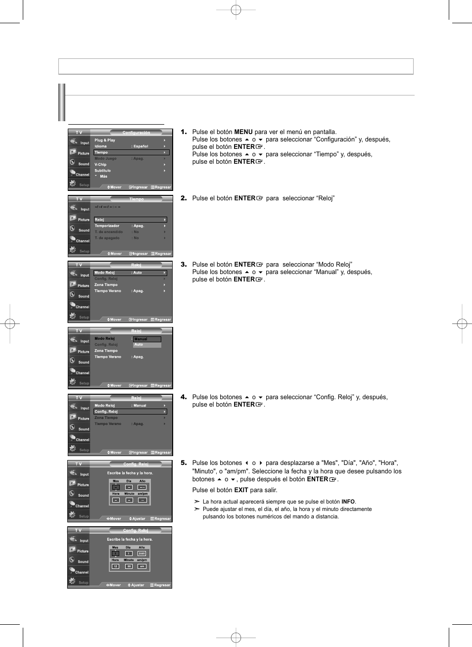 Ajuste de la hora | Samsung LNS3292DX-XAA User Manual | Page 162 / 183