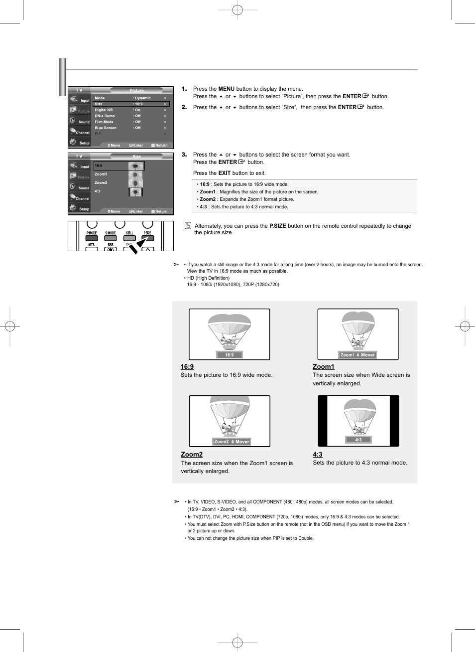 Changing the screen size | Samsung LNS3292DX-XAA User Manual | Page 27 / 183