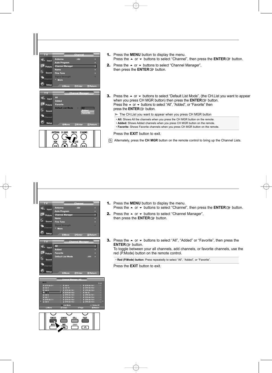 Using the channel lists, Viewing the channel lists | Samsung LNS3292DX-XAA User Manual | Page 36 / 183