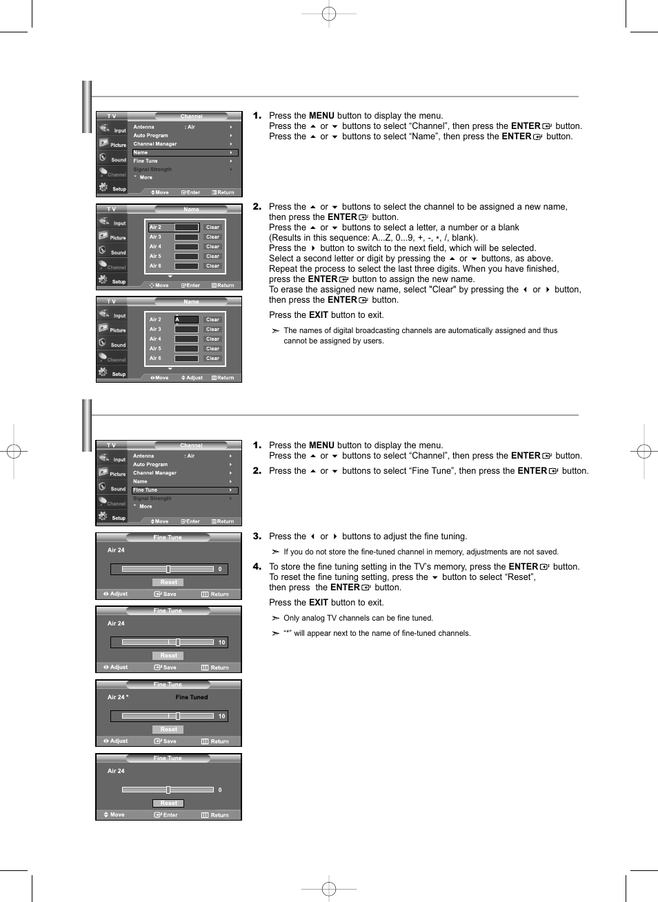 Labeling channels, Fine tuning analog channels | Samsung LNS3292DX-XAA User Manual | Page 37 / 183