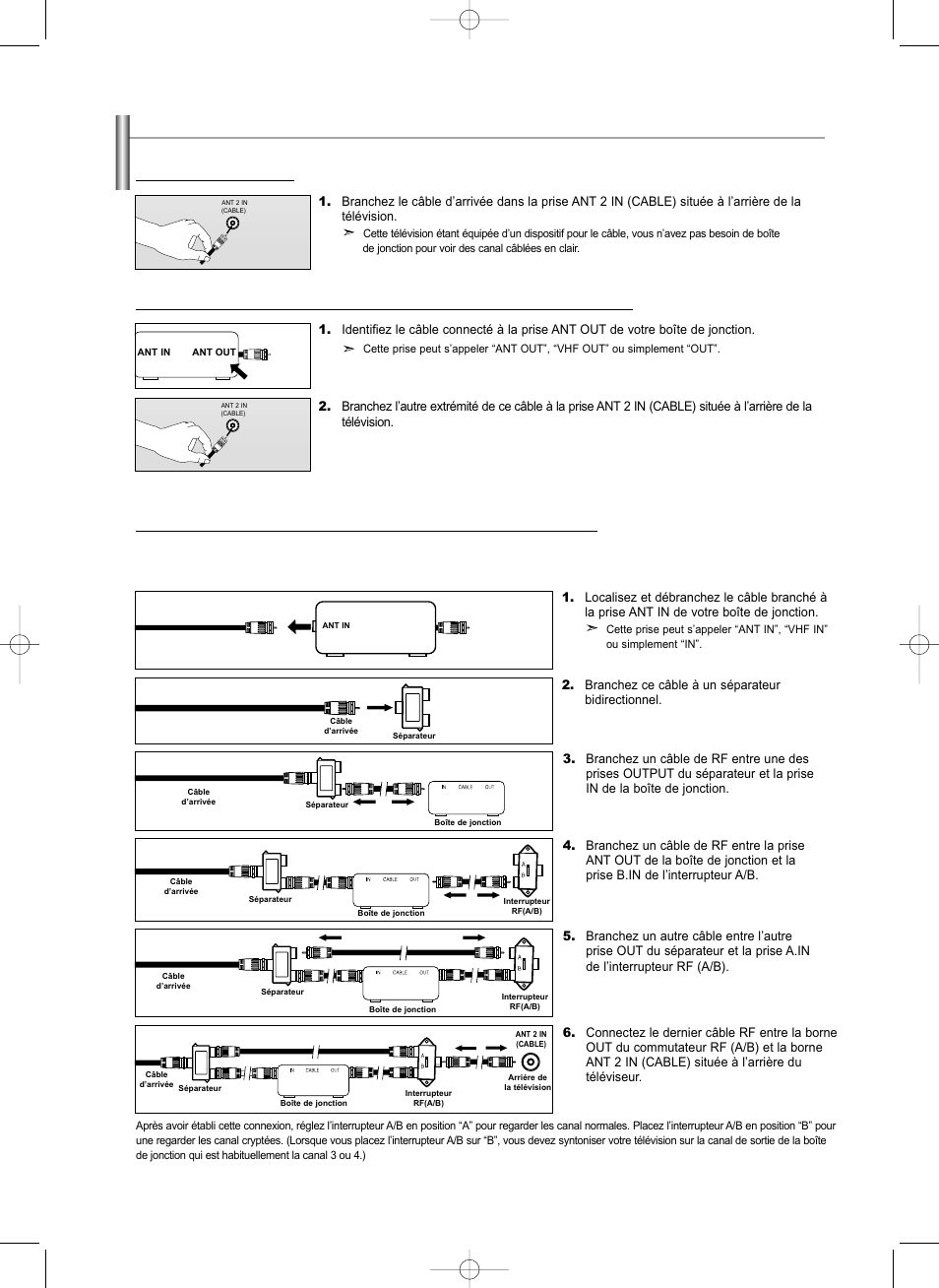 Connexion du câble tv | Samsung LNS3292DX-XAA User Manual | Page 70 / 183