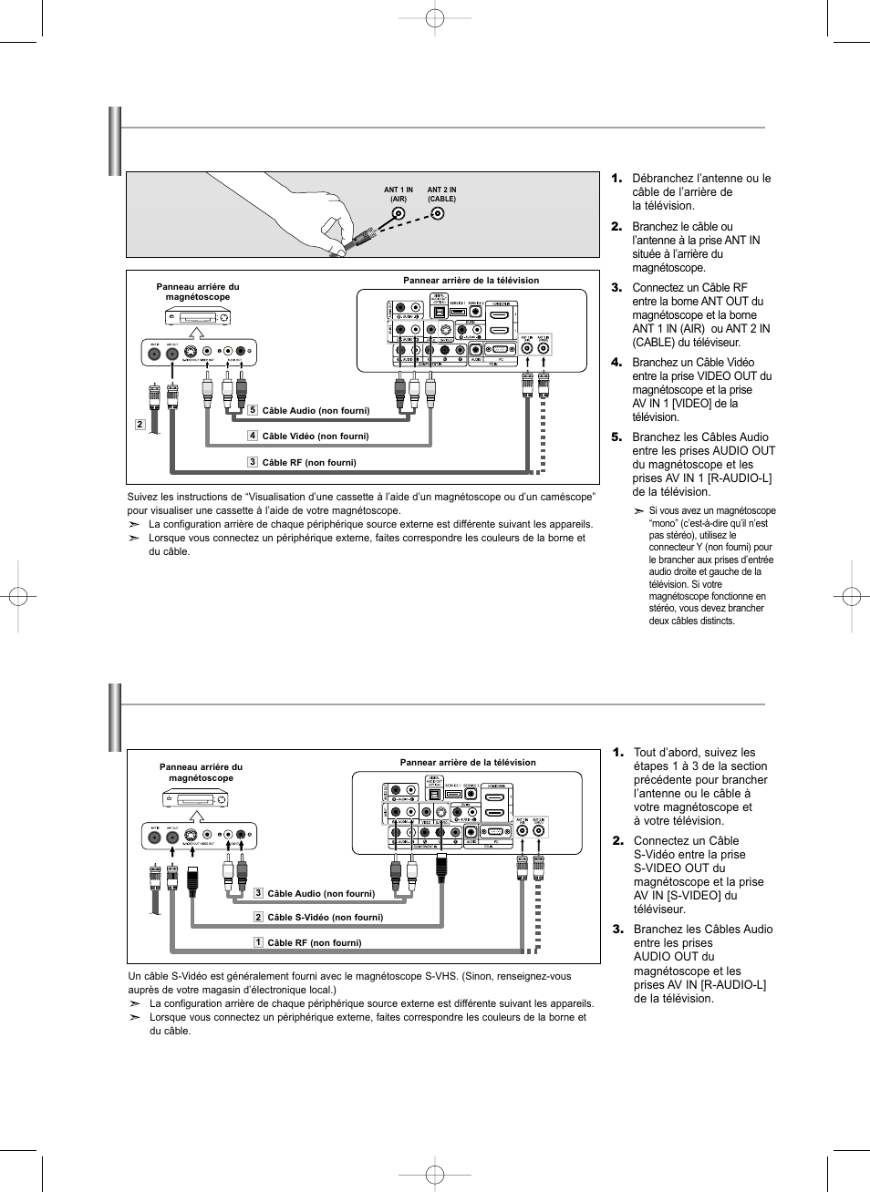 Branchement d’un magnétoscope, Branchement d’un magnétoscope s-vhs | Samsung LNS3292DX-XAA User Manual | Page 71 / 183