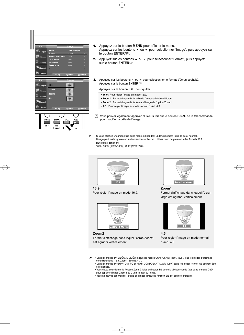 Modification de la taille de l’écran | Samsung LNS3292DX-XAA User Manual | Page 87 / 183
