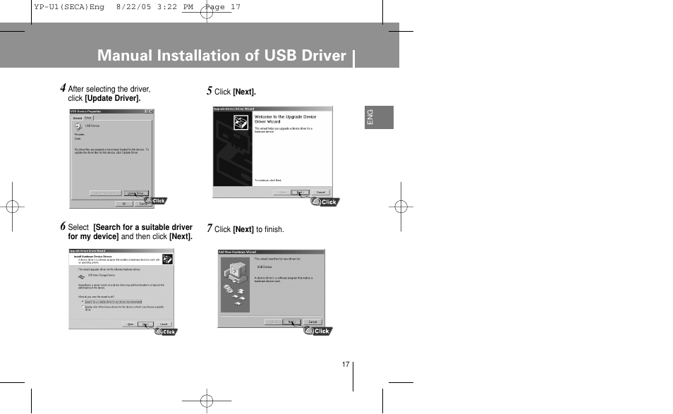 Manual installation of usb driver | Samsung YP-U1Z-XAP User Manual | Page 17 / 58