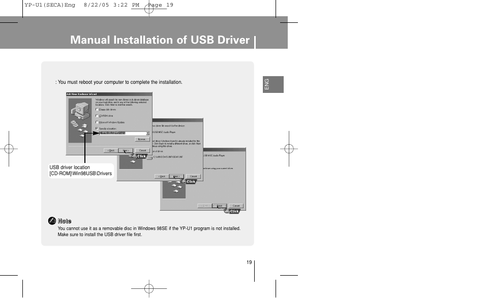 Manual installation of usb driver | Samsung YP-U1Z-XAP User Manual | Page 19 / 58