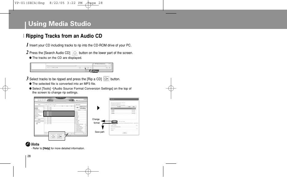 Ripping tracks from an audio cd, Using media studio, Iripping tracks from an audio cd | Samsung YP-U1Z-XAP User Manual | Page 28 / 58