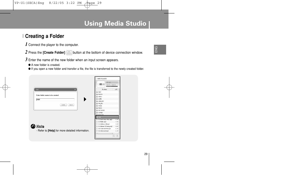 Creating a folder, Using media studio, Icreating a folder | Samsung YP-U1Z-XAP User Manual | Page 29 / 58