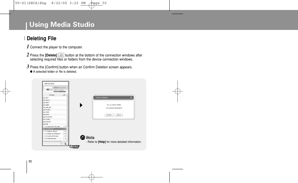 Deleting file, Using media studio, Ideleting file | Samsung YP-U1Z-XAP User Manual | Page 30 / 58