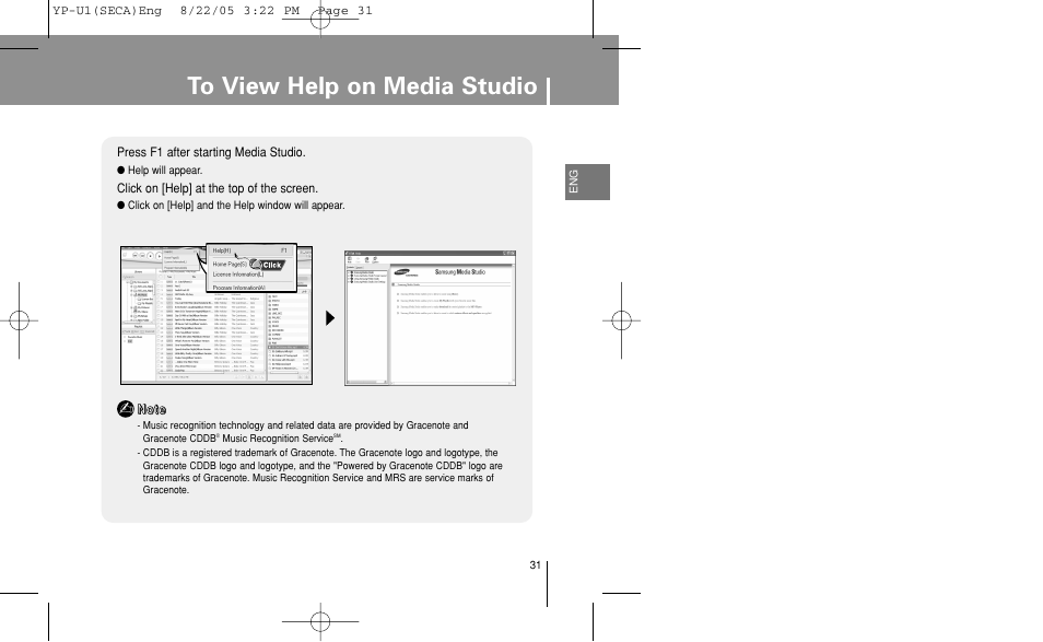 To view help on media studio | Samsung YP-U1Z-XAP User Manual | Page 31 / 58