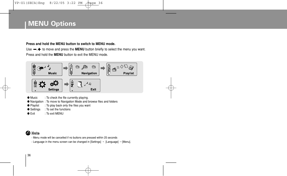 Menu options | Samsung YP-U1Z-XAP User Manual | Page 36 / 58