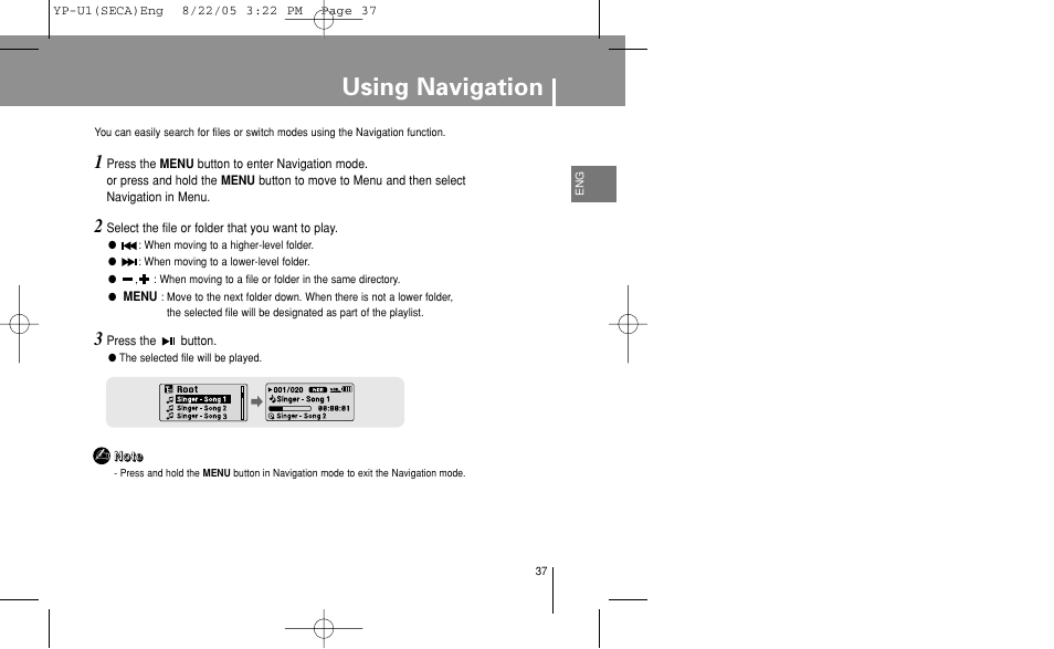 Using navigation | Samsung YP-U1Z-XAP User Manual | Page 37 / 58