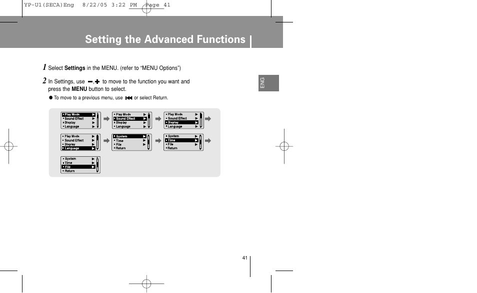 Setting the advanced functions | Samsung YP-U1Z-XAP User Manual | Page 41 / 58