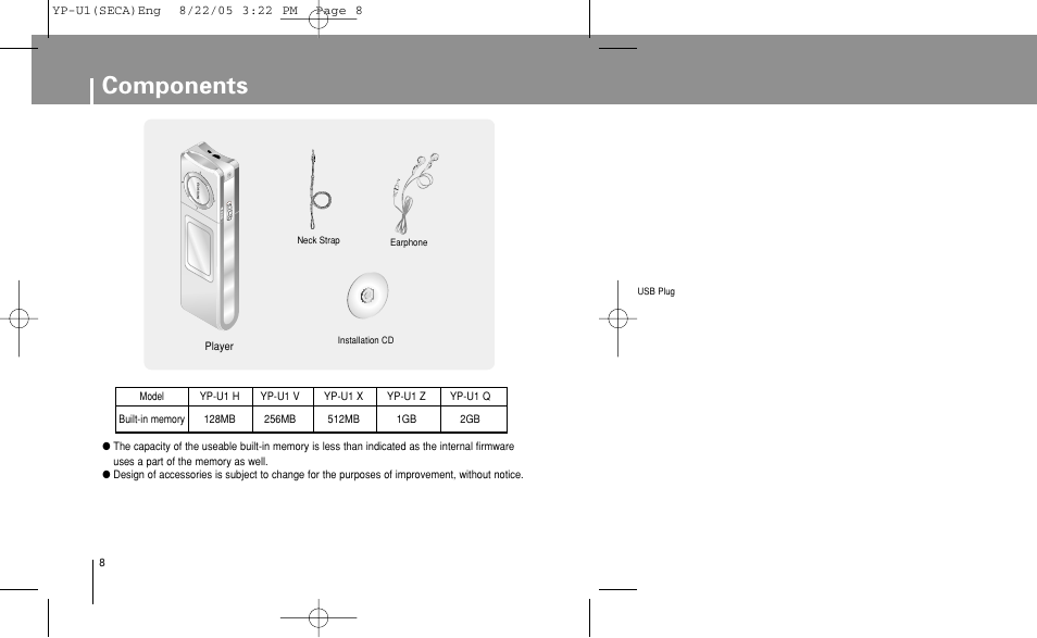 Components | Samsung YP-U1Z-XAP User Manual | Page 8 / 58