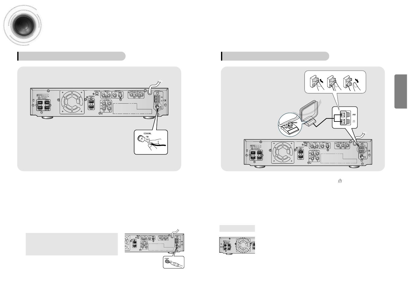 Connecting the antennas, 18 connecting the antennas 17 | Samsung HTDM150TH-XAX User Manual | Page 10 / 34