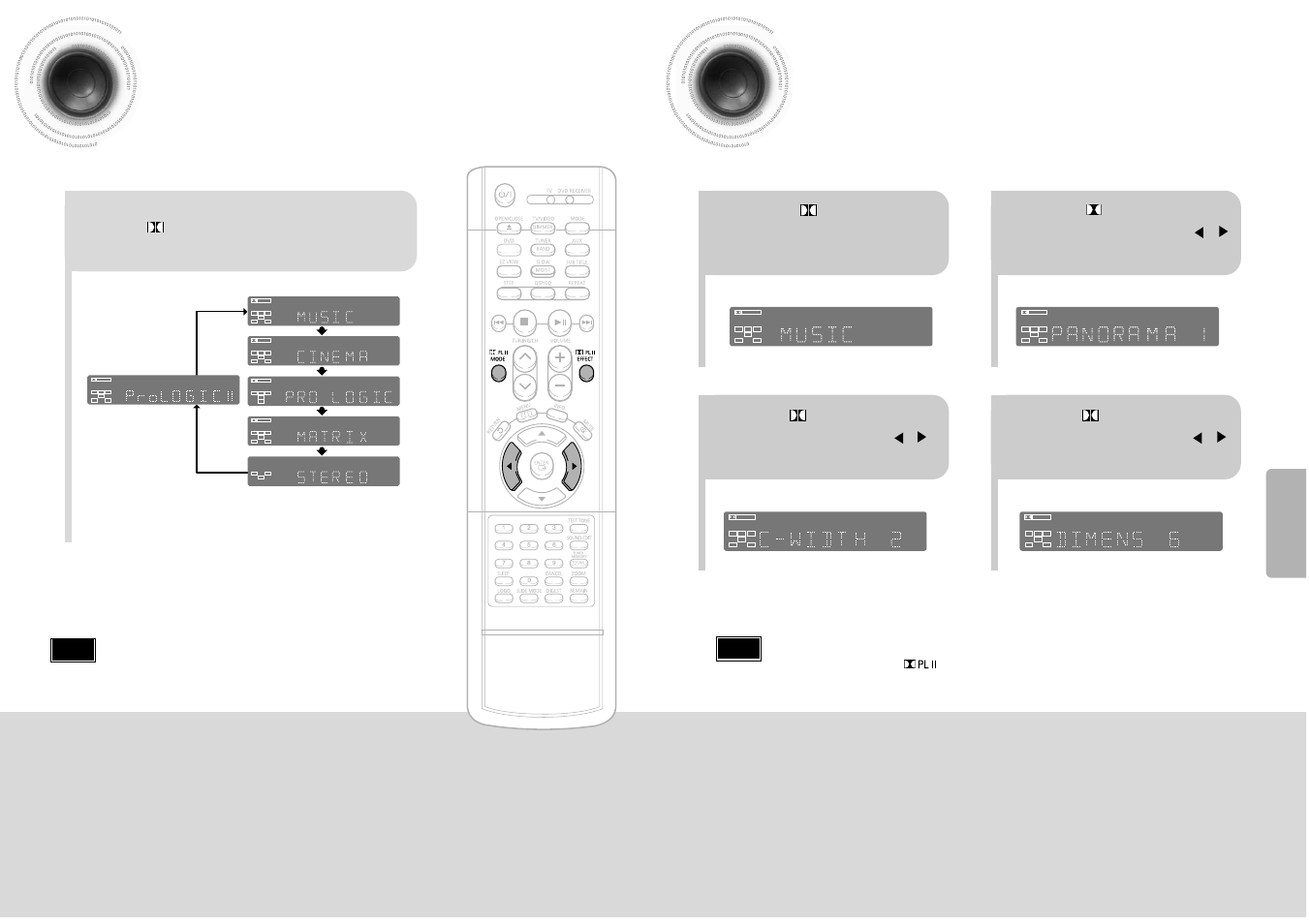 Dolby pro logic ii mode, Dolby pro logic ii effect, 53 54 dolby pro logic ii mode | Pro logic, Press pl ii mode button | Samsung HTDM150TH-XAX User Manual | Page 28 / 34